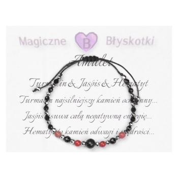 Bransoletka celebrytka czarny TURMALIN JASPIS HEMATYT ochrona i energia